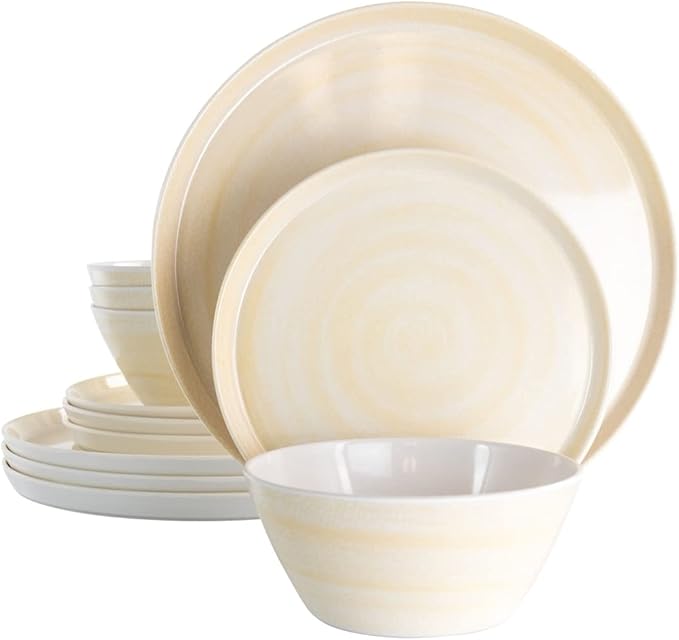 12 Piece Crafted Clay Lightweight Melamine Dinnerware Set Cream