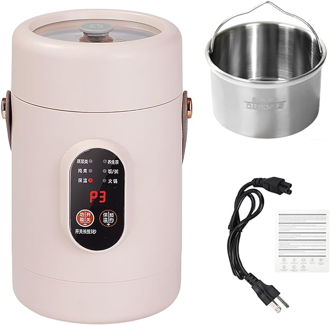 Multifunctional Health Pot 500W Portable Mini Electric Cooker with Ceramic Glaze Inner &amp Steamer Small Slow Cooker with 12-Hour Reservation for Porridge Rice Soup &amp Steaming (1600ml-Pink)