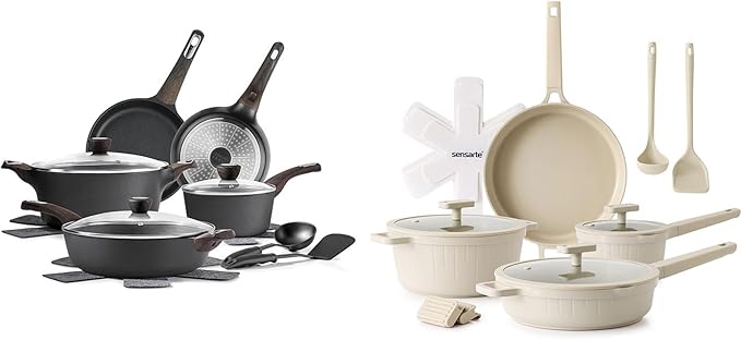 SENSARTE Ceramic Cookware Sets Pots and Pans Set Non stick 14-Piece Induction Cookware 14 Pcs Nonstick Kitchen Cooking Set w/Frying Pans Set Saucepans Set