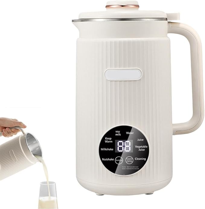 Nut Milk Maker Soy Milk Maker Programmable Blender with Digital Display 12 Stainless Steel Blades Auto Cleaning 8H Keep Warm Function for Home Office Healthy Drinks (milky)
