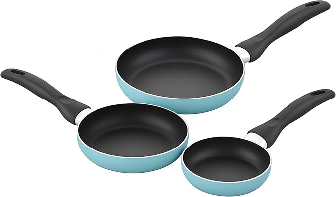 5 Piece Stainless Steel Cookware Set + 3 Piece Pan Set Diameter 16 x 20 x 24 cm Pressed Aluminium Sky Blue