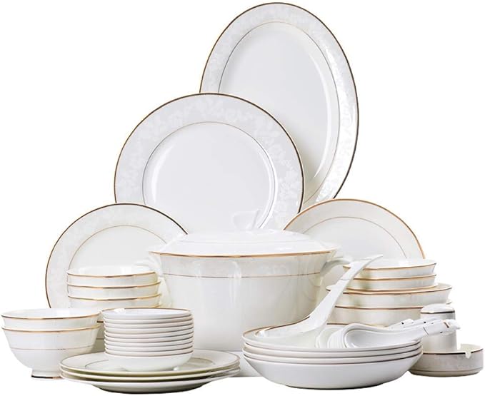 Ceramics Dinner Sets Ceramics Dinnerware Set with 52-PieceBowl/Soup Pot/Dish/SpoonBone China Dinner SetsMicro Embossed Pattern Porcelain Combination Set