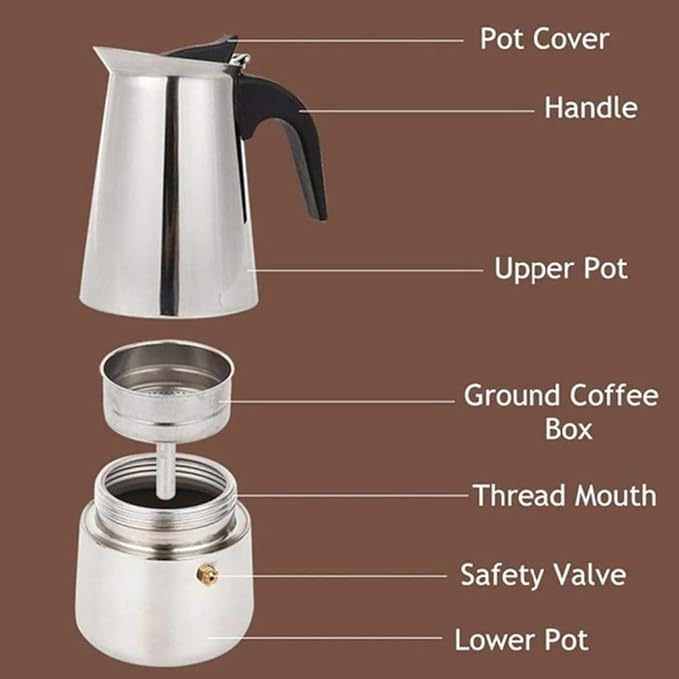 kkhouse Stainless Steel Coffee Pot Mocha Espresso Latte Percolator Stove Coffee Maker Pot Percolator Drink Tool Cafetiere Latte Stovetop (600ml)