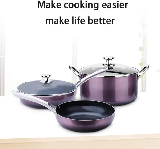 Non-Stick Cookware Set with 3 PiecesTempered Glass Cover Comfortable HandleSuitable for A Variety of Gas Including Cooker Frying Pan