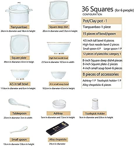 Dinnerware Sets Dish Set 36Pcs Ceramic Dinnerware Set Bone China Tableware Dishes Plates Ceramic Combination Dinner Service Set Porcelaine Service for 6