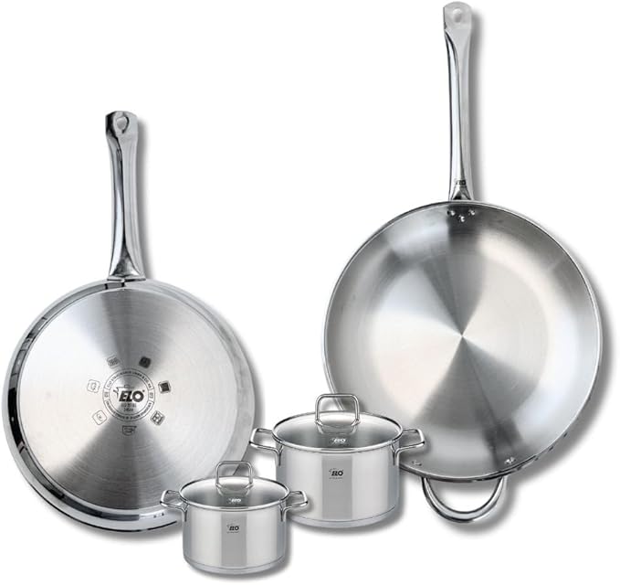 ELO 9508250 Cookware Set 4 Pieces 2 Frying Pans 28 and 32 cm and 2 Saucepans 12 and 14 cm Elo Profi Citrine Stainless Steel Induction