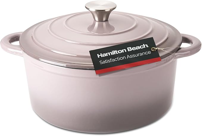 Hamilton Beach 5.5-Quart Enameled Cast Iron Dutch Oven with Lid | Heavy-Duty Pot for Braising Roasting &amp Baking | Gray