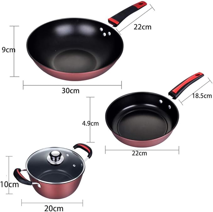 3-Piece Cookware with Glass LidFrying PanCookwareWokSturdy HandleNon StickPansuitable for Multiple Heat Sources Including Induction Cooker Easy to Clean Pans