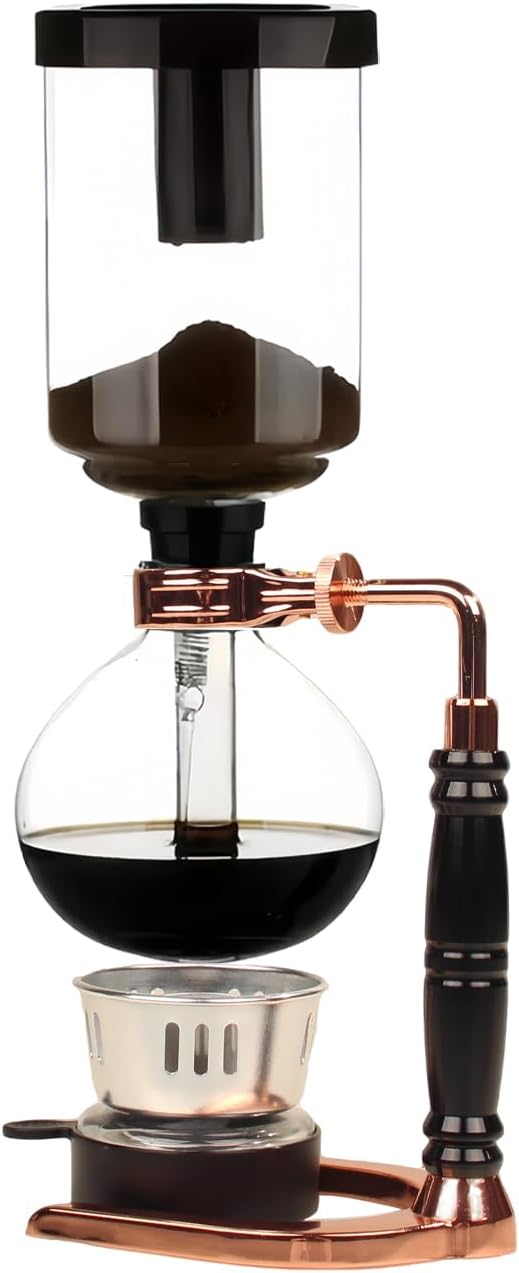 Portable Siphon Coffee Maker Tabletop Glass Siphon Coffee Pot 5-Cup (600ml) with Alcohol Burner Adjustable Buffer Clamp Stainless Steel Bracket Base for Coffee Aficionados