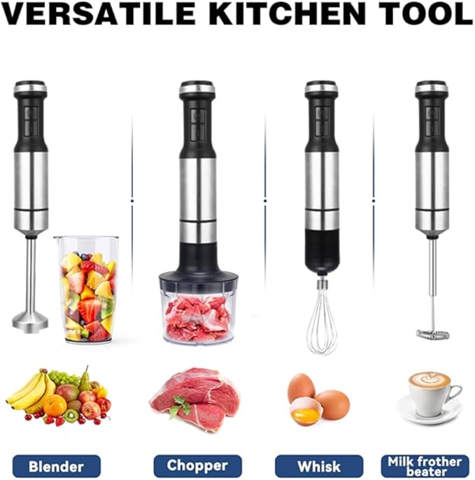 Octave Immersion Blender Handheld Corded Hand Blenders Set 800W Stepless Variable Speed 5 in 1 Stick Emulsifier with Chopper Whisk and Frother for Soup Smoothies