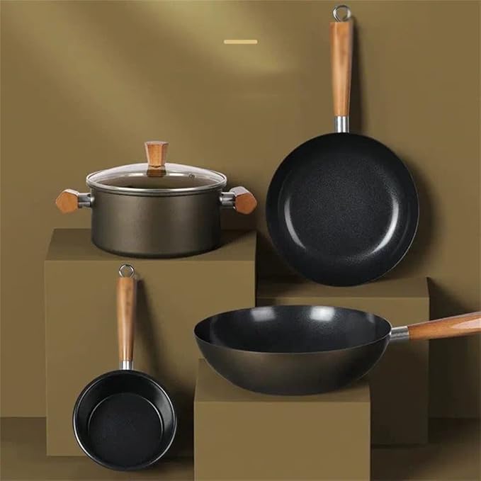 Pot Set Set Wok Soup Pot Milk Pot Ceramic Non-Stick Pot 4-Piece Set with Cover Kitchen Cooking Pot