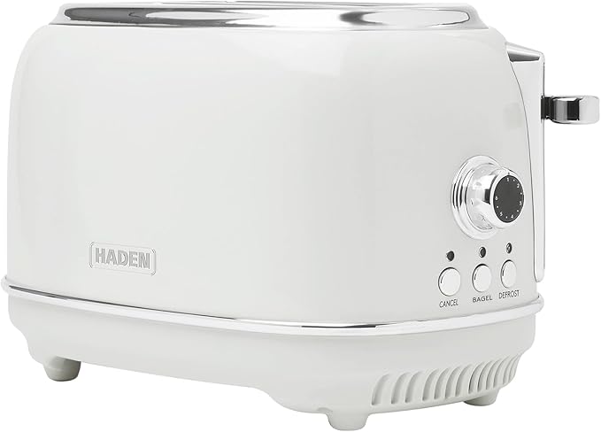Haden Heritage 2-Slice Wide-Slot Toaster Stainless-Steel Bread Toaster with Adjustable Browning Control Non-Slip Feet &amp Crumb Tray Ivory &amp Chrome
