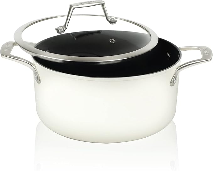 TeChef ValenCera Collection | 5-quart Ceramic Nonstick Soup Pot with Glass Lid Nontoxic - Nontoxic - Free of PFAS PFOA PTFE (Soup Pot 5-Qt)