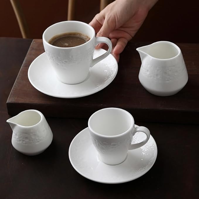 Elysian Bliss Ivory Grace Fine Porcelain Dinnerware Set Embossed Design White 18-Piece Ceramic Dinnerware Set – Pebble Pure Collection
