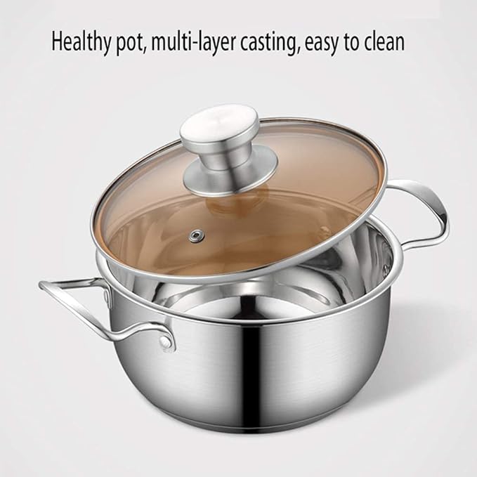 3-Piece Pot Set Polished Stainless Steel Cookware Glass Lid Pot Induction Cooker Induction Cooker Uncoated Soup Pot Wok Pan Easy to Clean Saucepans Sets