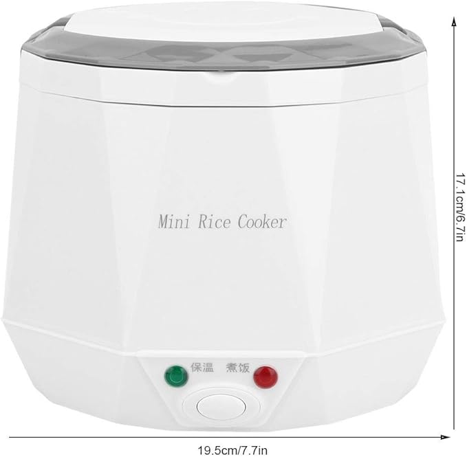 1.6 L Mini Rice Cooker - 12V Electric Food Steamer - Household Multi Cooker Portable Rice Cooking Steaming Pot for Car/Home/Travel - Kitchen Tool Keep Warm (White)