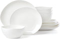 Lenox Dinnerware Set Studio 1414 Curve 12-Piece Set Service For 4 Bone China Material Dishwasher &amp Microwave Safe Home And Kitchen Kitchen And Dining Plates And Bowls Sets (White 12 Pieces