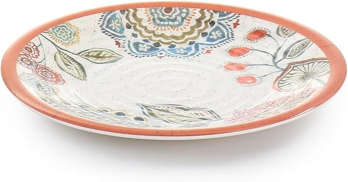 12 Piece Melamine Dinnerware Set – Shatterproof Mandala Plates and Bowls with Ribbed Texture – Lightweight Outdoor &amp Indoor Dish Set Dishwasher Safe