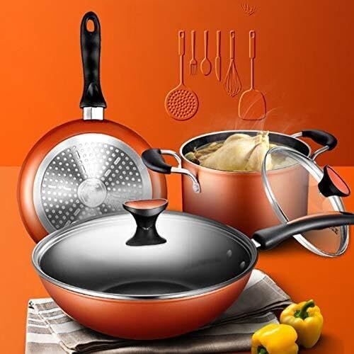 Household Non-Stick 3-Piece Aluminum Alloy Cookware Set with Tempered Glass Lids Induction &amp Gas Stove Compatible