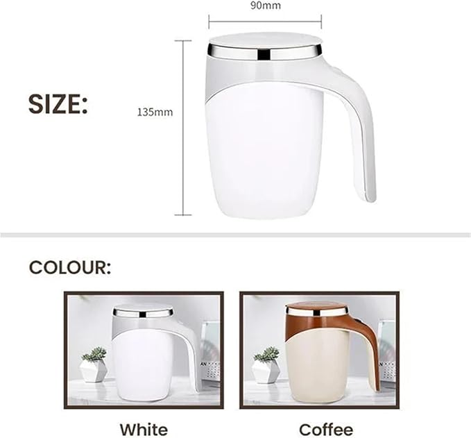 Rechargeable Automatic Stirring Cup - Portable Electric Coffee Mug With Stainless Steel Magnetic Rotation For Effortless Mixing(White)
