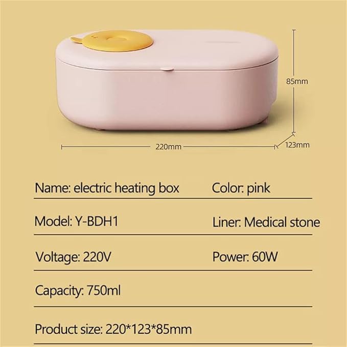HBJWOV Electric Rice Box Portable Rice Cooker Heating Bento Box Food Warmer Water-free Warming Pot