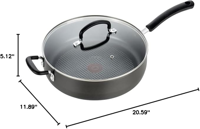 T-fal Ultimate Hard Anodized Non Stick Jumbo Cooker With Lid &amp Helper Handle 5 Quart Oven Broiler Safe 400F Lid Safe 350F Cookware Deep Frying Pan Skillet Pots and Pans Dishwasher Safe Gre