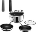 HexClad Hybrid Nonstick 7-Piece Cookware Set 10 Pan with Lid 10 Wok 8Qt Stockpot with Lid and Salt and Pepper Grinder Set