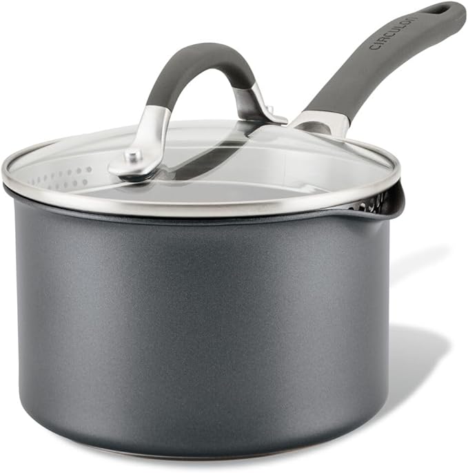 Circulon A1 Series with ScratchDefense Technology Nonstick Induction Straining Sauce Pan with Lid 2 Quart Graphite