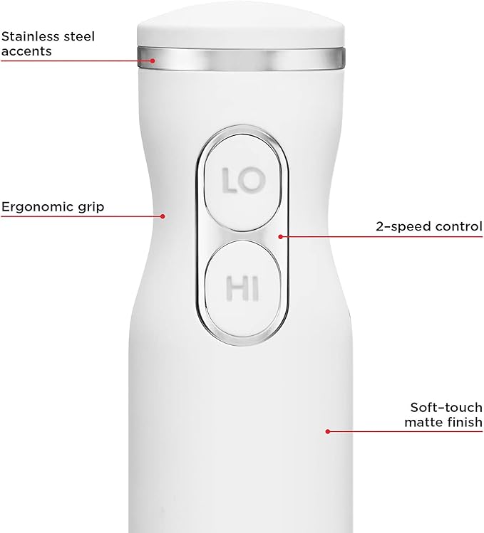 Chefman Immersion Stick Hand Blender with Stainless Steel Blades Powerful Electric Ice Crushing 2-Speed Control Handheld Food Mixer Purees Smoothies Shakes Sauces &amp Soups Ivory