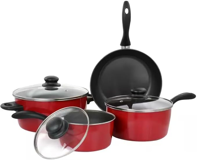 For Armada 7-Piece Nonstick Carbon Steel Cookware Set in Red