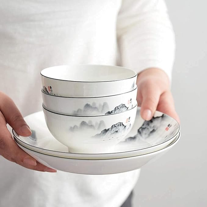 Elegant Dinnerware Set Dinner Plates Bowls Set Porcelain Dishes Dinner Sets Chinese Style Dinner Plates And Bowls In Glazed Microwave Dishware Safe Service For 6/8/10/135Pcs