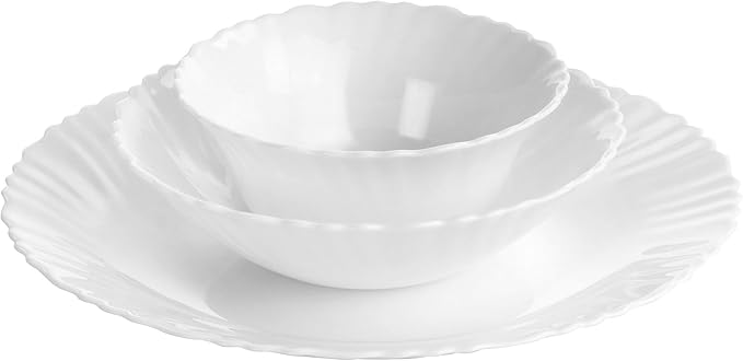 12 Piece White Opal Glass Dinnerware Set – Break-Resistant Plates and Bowls Chip Resistant Service for 4 Dishwasher &amp Microwave Safe