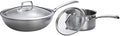 2-Piece Cookware Set Stainless Steel Wok Saucepan with Tempered Glass Lid Comfortable Handle Suitable for Gas Induction Cooker Easy to Clean Large Pan