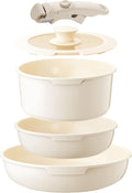 White Non-Stick Ceramic Cookware Set 5-Piece Pots and Pans Set with Detachable Handles Perfect for Everyday Cooking RV Camping and Compact Kitchens Induction Compatible PFOA &amp PTFE Free