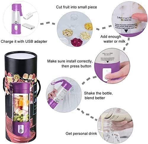 Personal Blender - Smoothie Blender for Milkshake Fruit Vegetables Drinks SmoothieSmall Mini Food Blenders Processor Shake Mixer Maker with400ML Travel Cup(Purple)