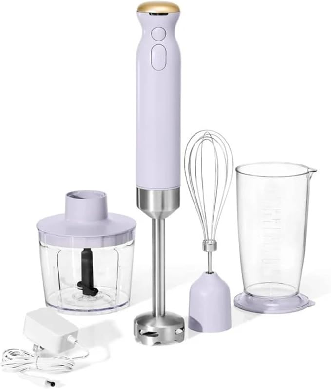 Cordless Hand Blender with 2-Cup Chopper Whisk &amp Large Measuring Cup Perfect for Cooking Smoothies Sauces Purees and Meal Prep (Lavender)