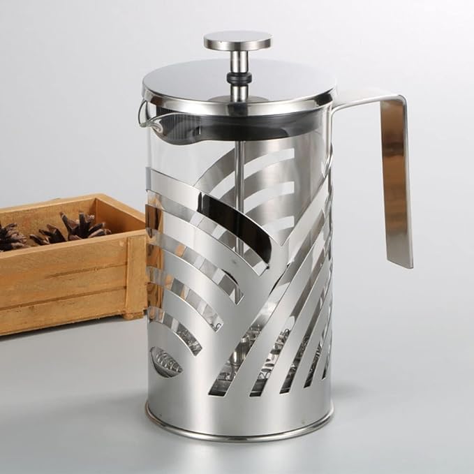 French Press Coffee Maker 600ML Stainless Steel Coffee Press Easy Clean Heat Resistant Borosilicate Glass - Free 100% BPA