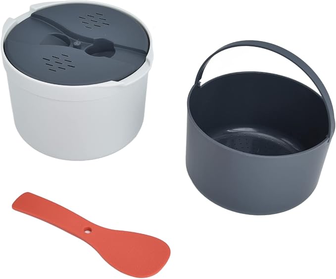 Microwave Rice Cooker Set 2L Rice Spoon Lid Strainer Steaming Pot Rice For Home Office(Orange)