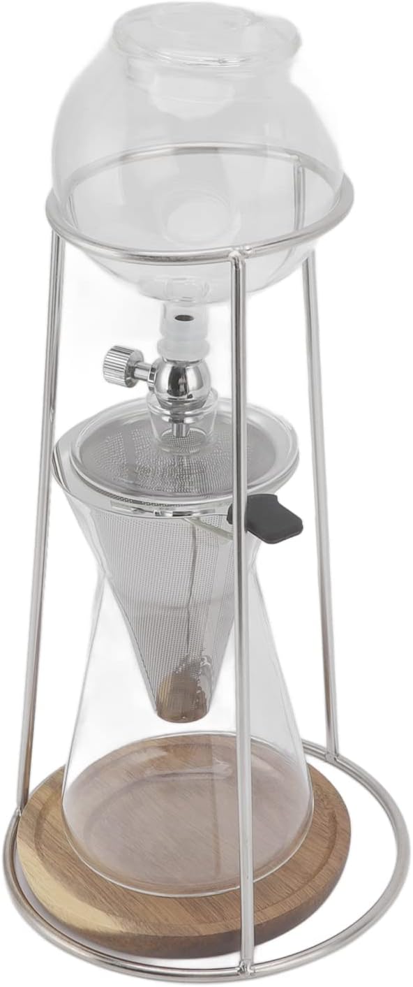 Drip Tower Coffee Maker Reusable Borosilicate Glass Iced Coffee Maker with Adjustable Valve and Strainer for Cafe Home Kitchen 600ml