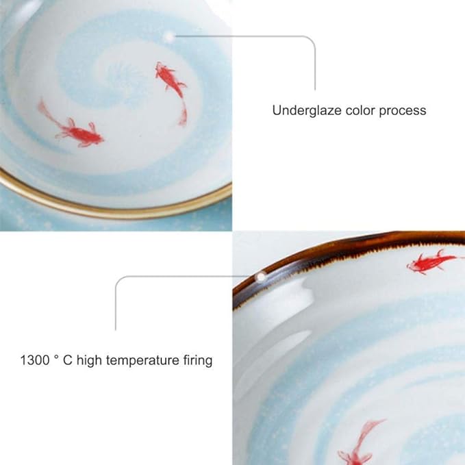 52 Pieces Ceramics Dinner Sets Fish Pattern Plates Bowls Combination for Family Party and Kitchen Restaurant