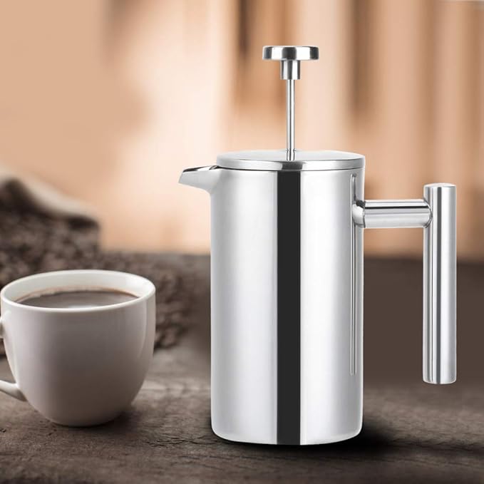 Topyond Stainless Steel French Press Coffee Maker 350ml Thermal Insulated Double Deck Plastic NO for Camping Home and Travel