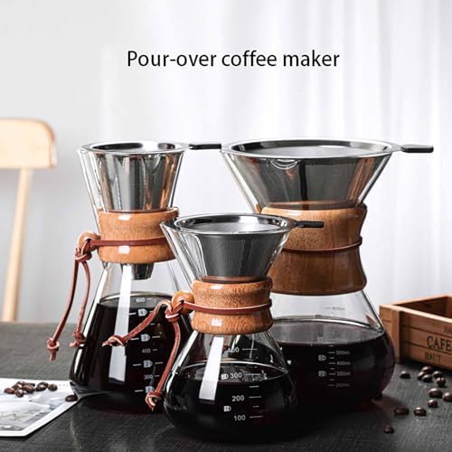GS Pour Over Coffee Maker – 13.5 OZ Glass Carafe with Stainless Steel Filter Reusable &amp Portable Drip Coffee Maker for Home Office Camping – 600ML Capacity