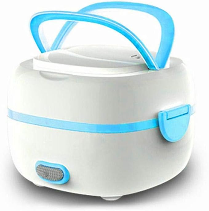 Multifunctional Electric Lunch Box Mini Rice Cooker Portable Food Heater Steamer with Stainless Steel Bowls Egg Steaming Rack Spoon Measuring Cup for Use in Office Outdoor School