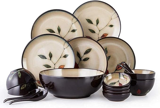 Dinnerware Sets Dish SetShabby Vintage Leaf Pattern Porcelain 18 Pieces Plates Bowls Combination