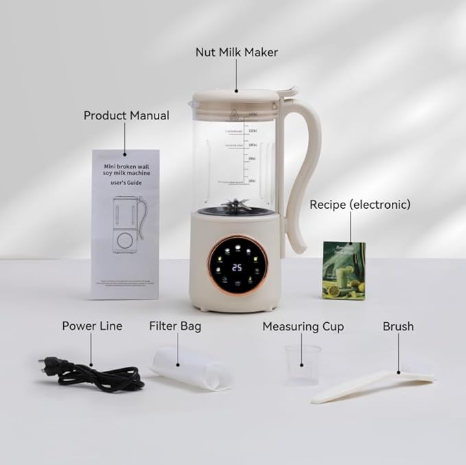 48 oz Nut Milk Maker Machine with 16 Blades 8 in 1 Automatic Homemade Almond Oat Soy Plant-Based Milk and Dairy Free Beverages Almond Maker Self-cleaning Keep Warm/24-Hour Delay