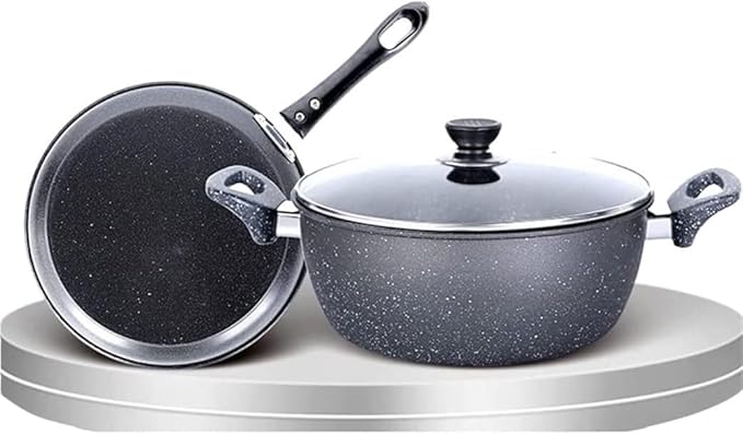 2-Piece Nonstick Cookware Set Aluminum Alloy Soup Pot &amp Frying Pan Anti-Scald Handle Dishwasher Safe Suitable for All Stove Types