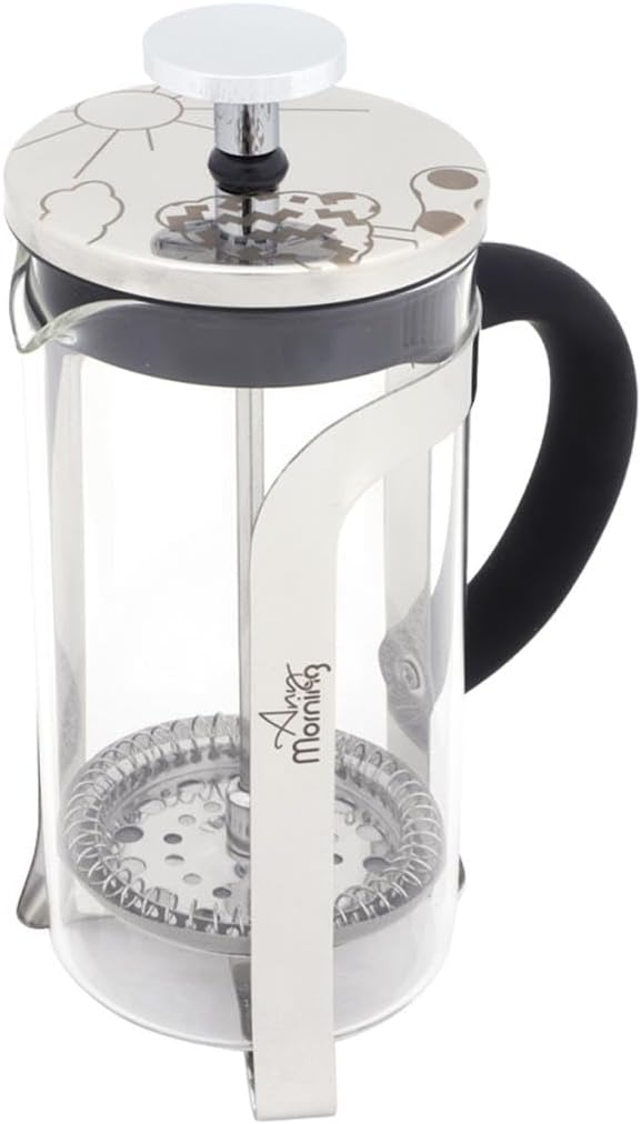 Any Morning French Press Coffee and Tea Maker Borosilicate Glass Coffee Press Stainless Steel Filter Durable and Heat Resistant Silver (600 ml 20 oz 2 Cup)
