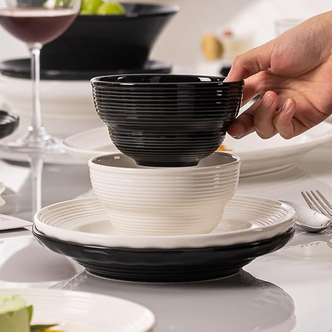 62Pcs Dinnerware Sets Cream Style Ceramic Bowls Plates Dishes Minimalist Tableware Set for Home Kitchen Housewarming Gift Simple