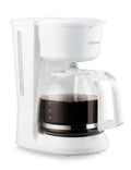 Betty Crocker 12-Cup Drip Coffee Maker with Heat Resistant Glass Carafe Removable Permanent Nylon Filter Pause &amp Pour Water Level Gauge Non-Stick Warming Plate BC-5729W White