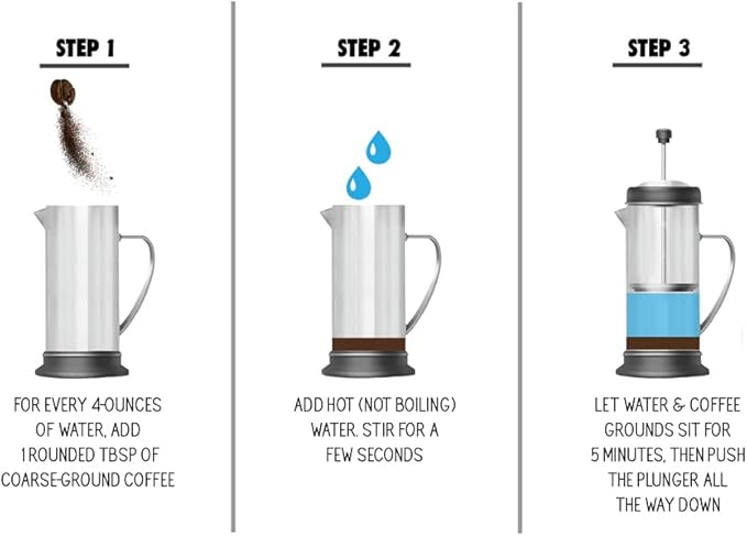 Stellar Living 34 OZ Stainless Steel French Press Coffee Maker with Double Vacuum Insulation Maximum Flavor Coffee Brewer Tea and Coffee Press Camp Coffee Maker - Matte Silver with Wooden Handle